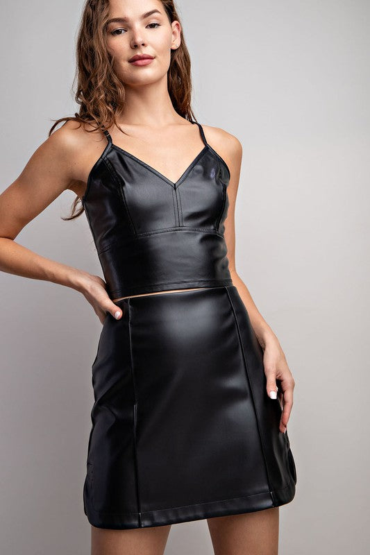 Mini Skirt Faux Leather - Black-Skirt- Hometown Style HTS, women's in store and online boutique located in Ingersoll, Ontario