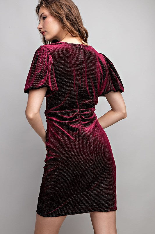 Velvet Glitter Mini Dress - Wine-Dress- Hometown Style HTS, women's in store and online boutique located in Ingersoll, Ontario