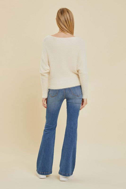 Shrug Fuzzy Sweater - Ivory-Sweater- Hometown Style HTS, women's in store and online boutique located in Ingersoll, Ontario