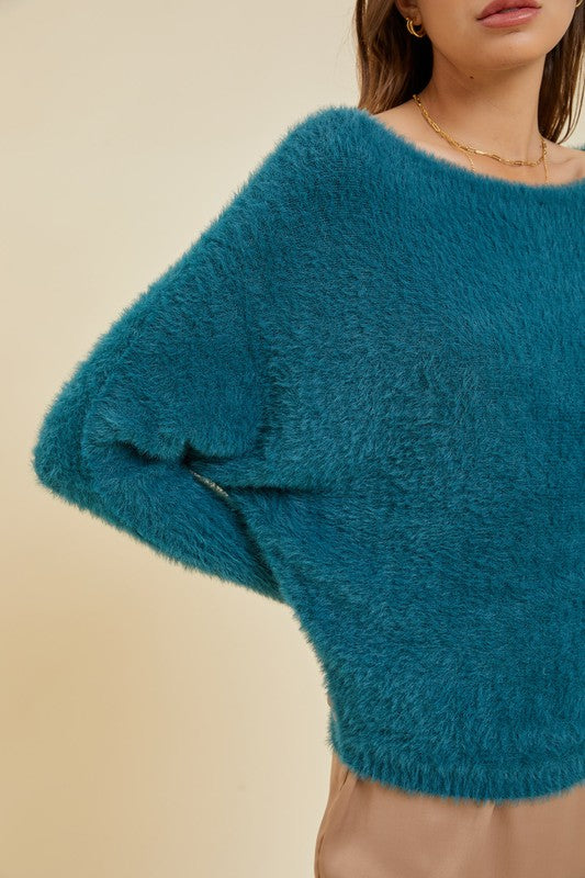 Shrug Fuzzy Sweater - Peacock-Sweater- Hometown Style HTS, women's in store and online boutique located in Ingersoll, Ontario