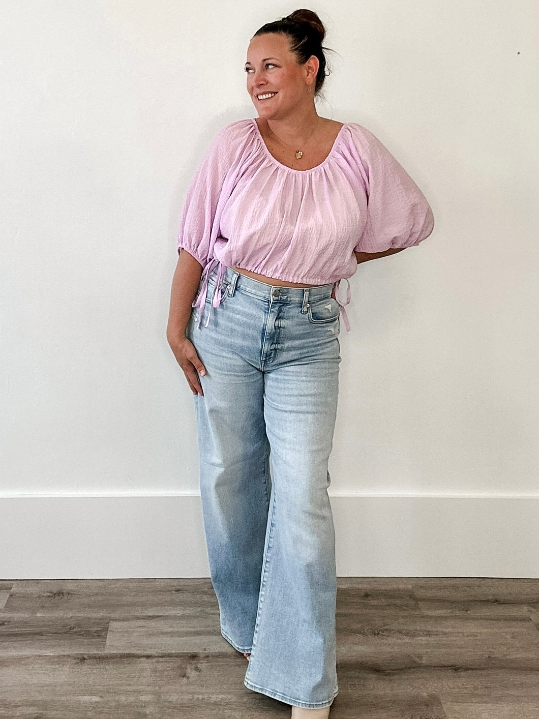Puff Sleeve Scoop Neck - Lilac-blouse- Hometown Style HTS, women's in store and online boutique located in Ingersoll, Ontario
