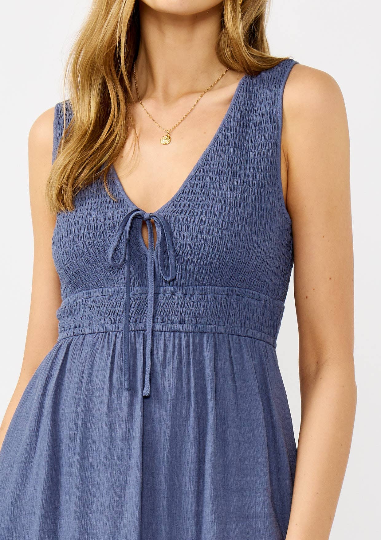 Flowy Tiered Midi Dress with Side Pockets-Slate Blue-dress- Hometown Style HTS, women's in store and online boutique located in Ingersoll, Ontario