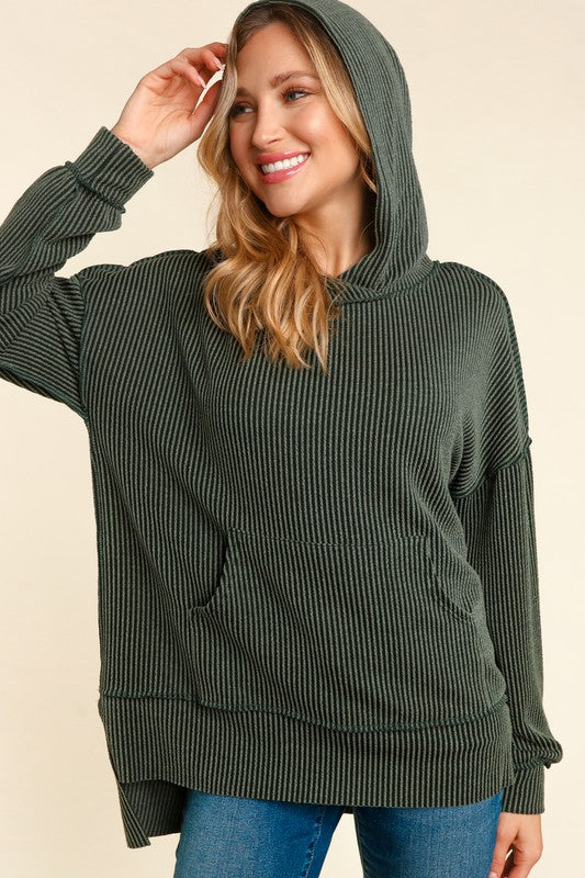 Mineral Washed Long Sleeve Hoodie - Olive-Sweater- Hometown Style HTS, women's in store and online boutique located in Ingersoll, Ontario