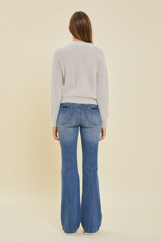 Fuzzy Ribbed Cardi - Silver-cardigan- Hometown Style HTS, women's in store and online boutique located in Ingersoll, Ontario