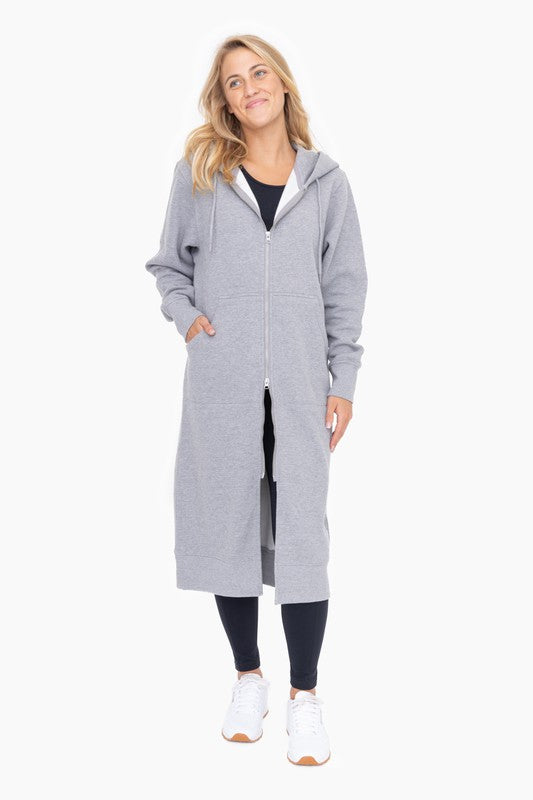Longline Full-Zip Hoodie - Grey-hoodie- Hometown Style HTS, women's in store and online boutique located in Ingersoll, Ontario