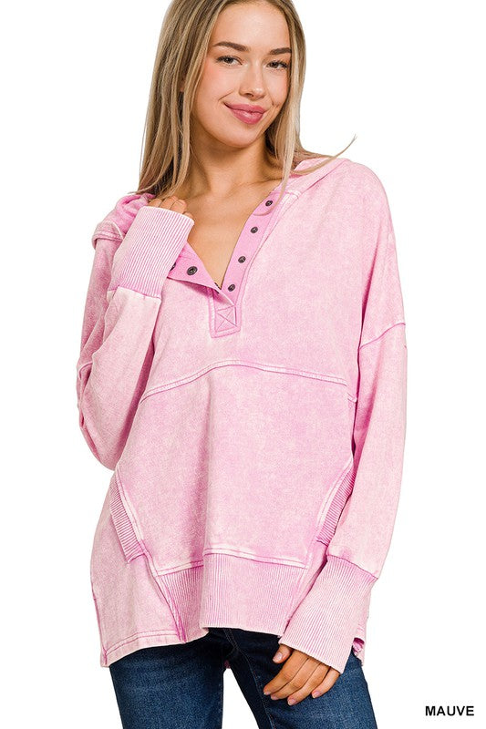 Acid Wash Hoodie - Mauve-Sweater- Hometown Style HTS, women's in store and online boutique located in Ingersoll, Ontario