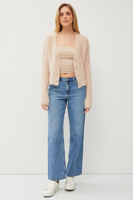 Snug Fuzzy Cardigan - Seashell-cardigan- Hometown Style HTS, women's in store and online boutique located in Ingersoll, Ontario