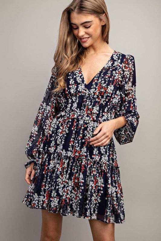 Floral Print Mini Dress Navy