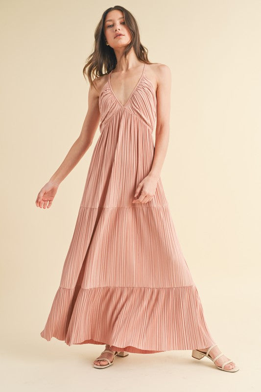 Pleated Maxi Dress Rose Hometown Style Inc