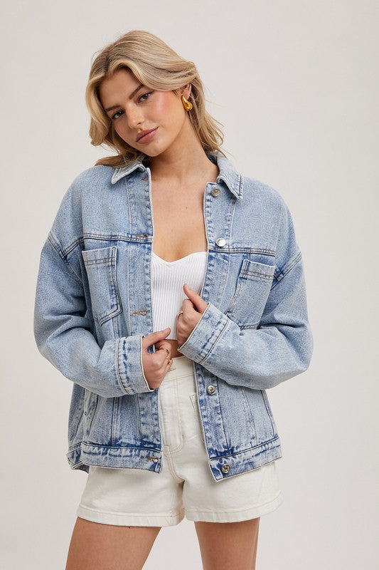 Denim Oversized Jacket-Coats & Jackets- Hometown Style HTS, women's in store and online boutique located in Ingersoll, Ontario
