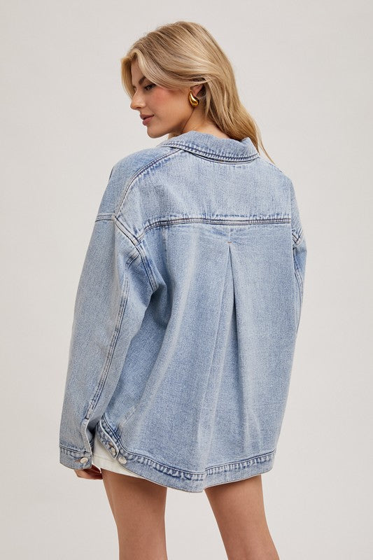 Denim Oversized Jacket-Coats & Jackets- Hometown Style HTS, women's in store and online boutique located in Ingersoll, Ontario