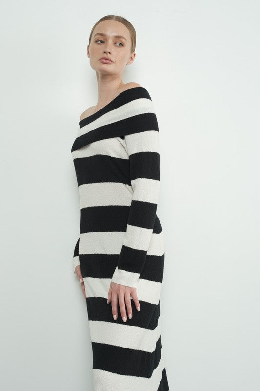 Chic Stripe Sweater Dress-Dress- Hometown Style HTS, women's in store and online boutique located in Ingersoll, Ontario