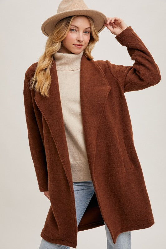 Open Front Knit Coat - Chestnut-jacket- Hometown Style HTS, women's in store and online boutique located in Ingersoll, Ontario