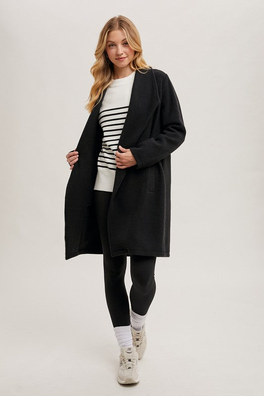 Open Front Knit Coat - Black-Coat & Jackets- Hometown Style HTS, women's in store and online boutique located in Ingersoll, Ontario