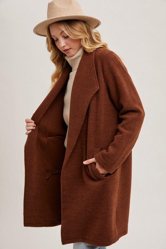 Open Front Knit Coat - Chestnut-jacket- Hometown Style HTS, women's in store and online boutique located in Ingersoll, Ontario