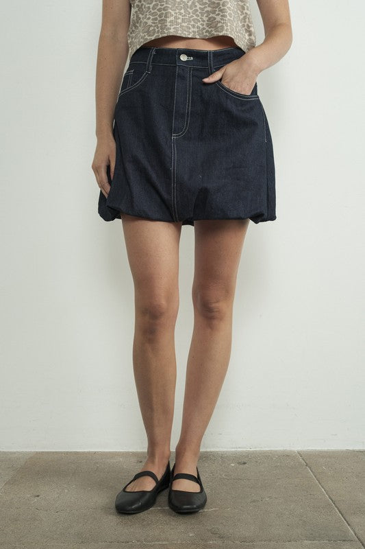 Denim Bubble Mini Skirt-Skirt- Hometown Style HTS, women's in store and online boutique located in Ingersoll, Ontario
