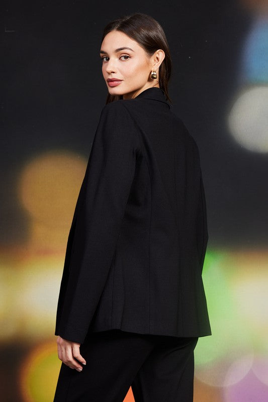 Knit Long Sleeve Blazer - Black-Blazer- Hometown Style HTS, women's in store and online boutique located in Ingersoll, Ontario