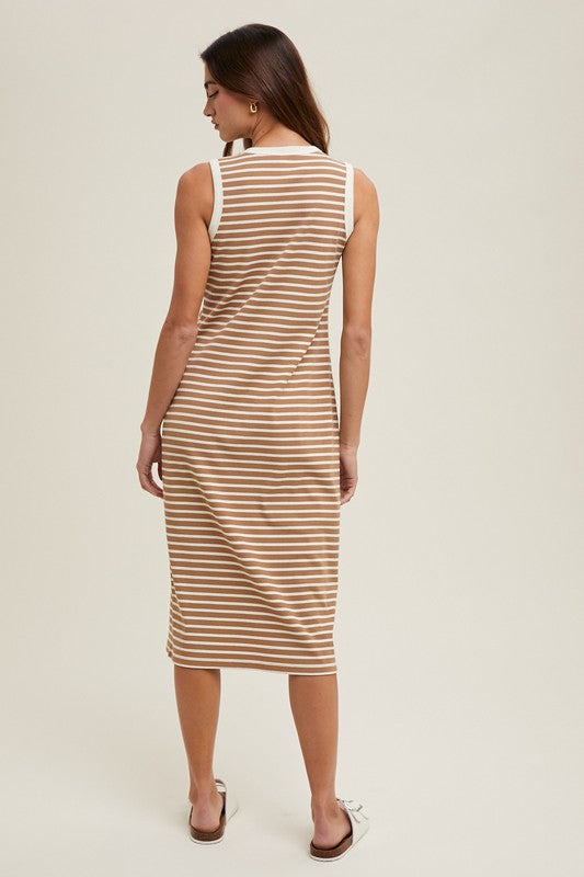 Striped Midi Ribbed Knit Dress - Mocha/Cream-dress- Hometown Style HTS, women's in store and online boutique located in Ingersoll, Ontario