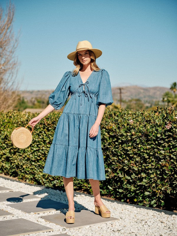Denim Tiered Midi Dress-dress- Hometown Style HTS, women's in store and online boutique located in Ingersoll, Ontario