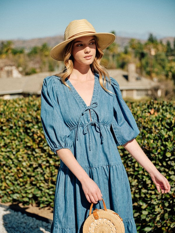 Denim Tiered Midi Dress-dress- Hometown Style HTS, women's in store and online boutique located in Ingersoll, Ontario