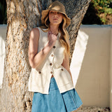 Sweater Button Down Vest - Cream-vest- Hometown Style HTS, women's in store and online boutique located in Ingersoll, Ontario
