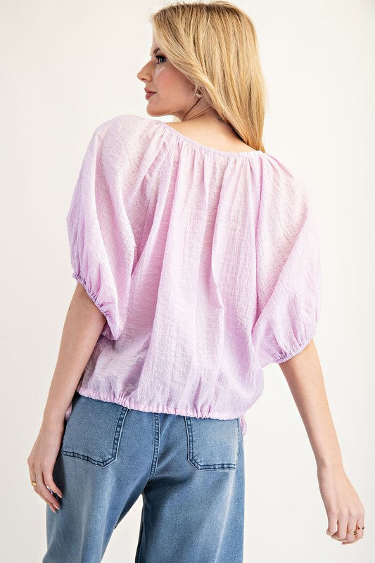 Puff Sleeve Scoop Neck - Lilac-blouse- Hometown Style HTS, women's in store and online boutique located in Ingersoll, Ontario