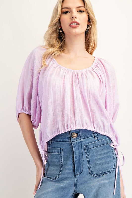 Puff Sleeve Scoop Neck - Lilac-blouse- Hometown Style HTS, women's in store and online boutique located in Ingersoll, Ontario
