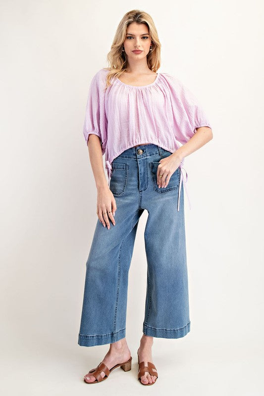 Puff Sleeve Scoop Neck - Lilac-blouse- Hometown Style HTS, women's in store and online boutique located in Ingersoll, Ontario