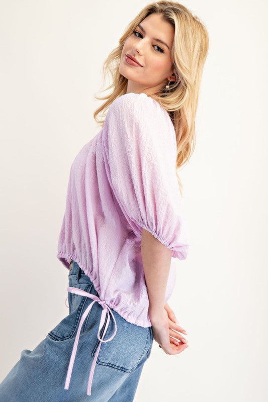 Puff Sleeve Scoop Neck - Lilac-blouse- Hometown Style HTS, women's in store and online boutique located in Ingersoll, Ontario
