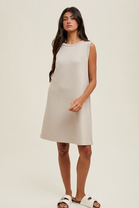 Scuba A-line Mini Tank Dress - Stone- Hometown Style HTS, women's in store and online boutique located in Ingersoll, Ontario