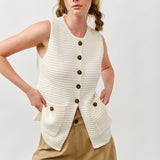 Sweater Button Down Vest - Cream-vest- Hometown Style HTS, women's in store and online boutique located in Ingersoll, Ontario