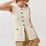 Sweater Button Down Vest - Cream-vest- Hometown Style HTS, women's in store and online boutique located in Ingersoll, Ontario