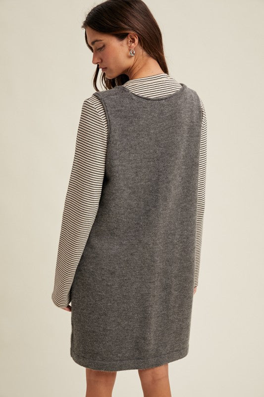 Brushed Knit Sweater Mini Dress - Charcoal-Dress- Hometown Style HTS, women's in store and online boutique located in Ingersoll, Ontario