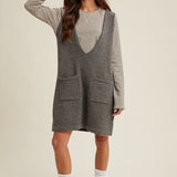Brushed Knit Sweater Mini Dress - Charcoal-Dress- Hometown Style HTS, women's in store and online boutique located in Ingersoll, Ontario