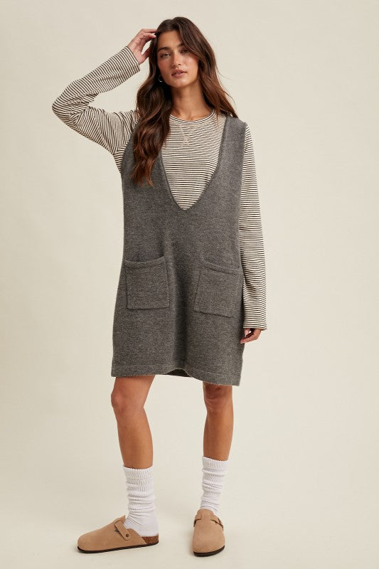 Brushed Knit Sweater Mini Dress - Charcoal-Dress- Hometown Style HTS, women's in store and online boutique located in Ingersoll, Ontario