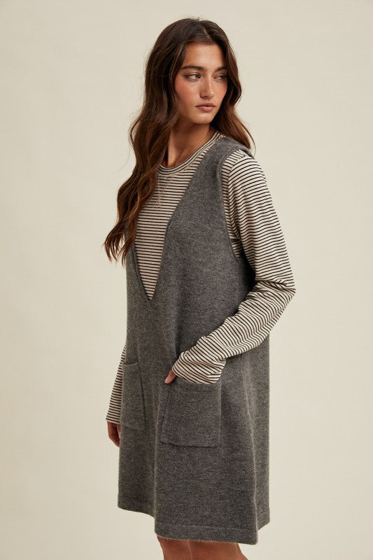 Brushed Knit Sweater Mini Dress - Charcoal-Dress- Hometown Style HTS, women's in store and online boutique located in Ingersoll, Ontario