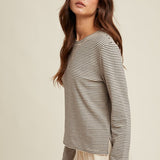 Basic Striped Knit Top - Black/Ecru-long Sleeve- Hometown Style HTS, women's in store and online boutique located in Ingersoll, Ontario