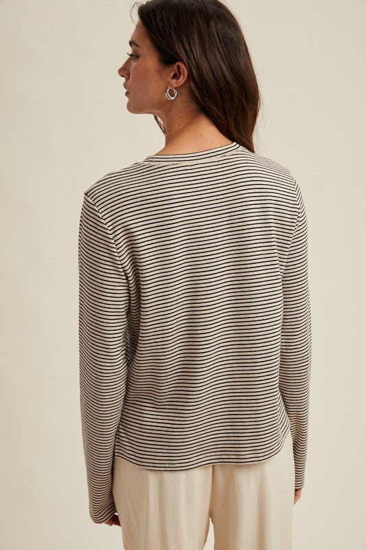 Basic Striped Knit Top - Black/Ecru-long Sleeve- Hometown Style HTS, women's in store and online boutique located in Ingersoll, Ontario
