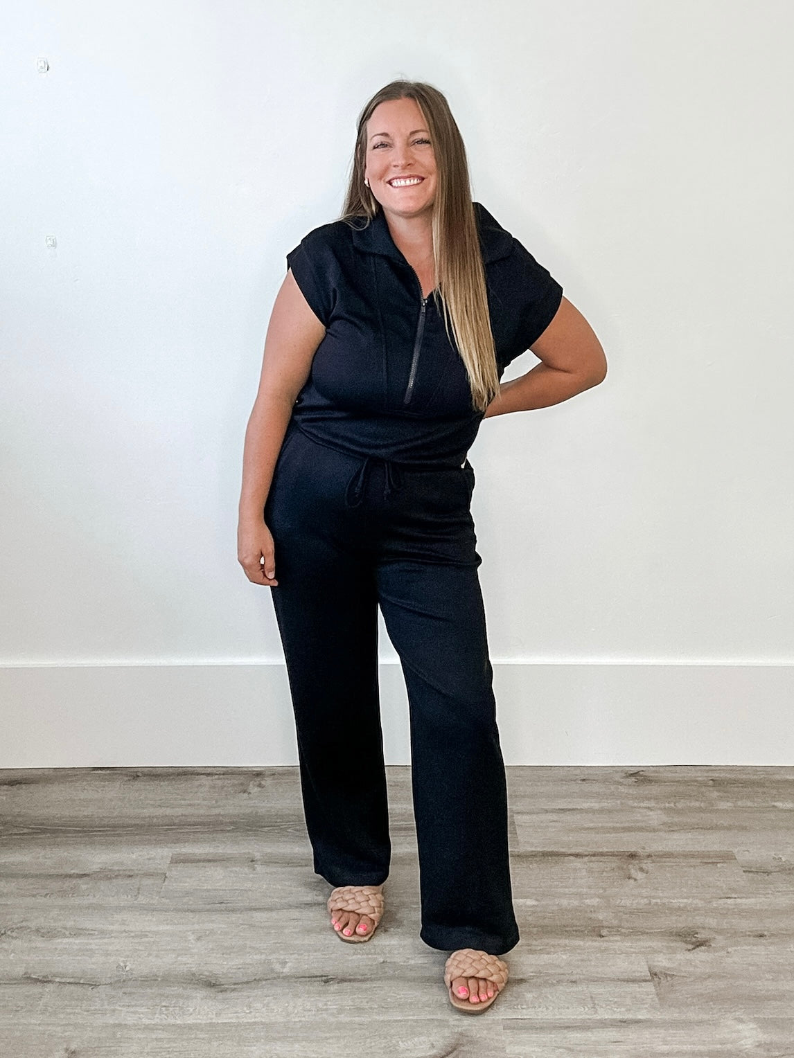 Scuba Half Zip Jumpsuit - Black-Jumpsuits & Rompers- Hometown Style HTS, women's in store and online boutique located in Ingersoll, Ontario