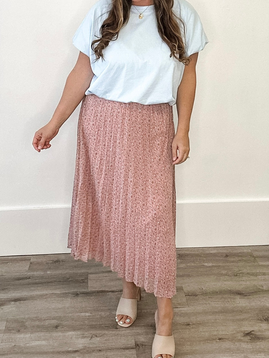 Floral Pleated Midi Skirt - Mauve-skirt- Hometown Style HTS, women's in store and online boutique located in Ingersoll, Ontario