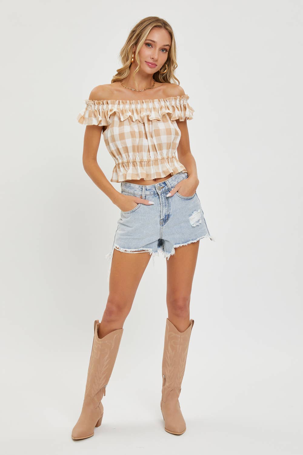Gingham Ruffle Top-Tops- Hometown Style HTS, women's in store and online boutique located in Ingersoll, Ontario