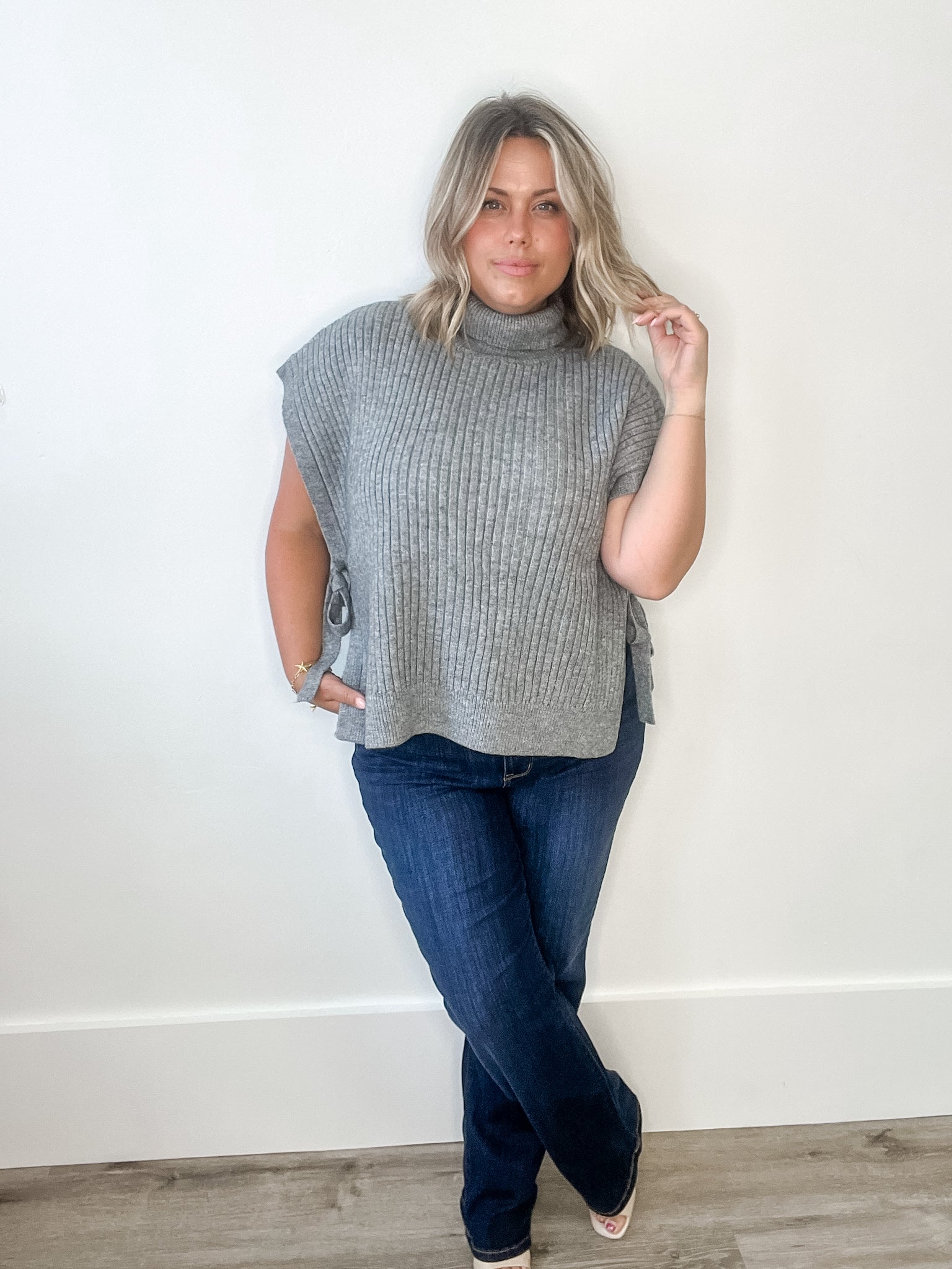 Turtle Neck Sweater Vest - Grey-Sweaters and Cardigans- Hometown Style HTS, women's in store and online boutique located in Ingersoll, Ontario