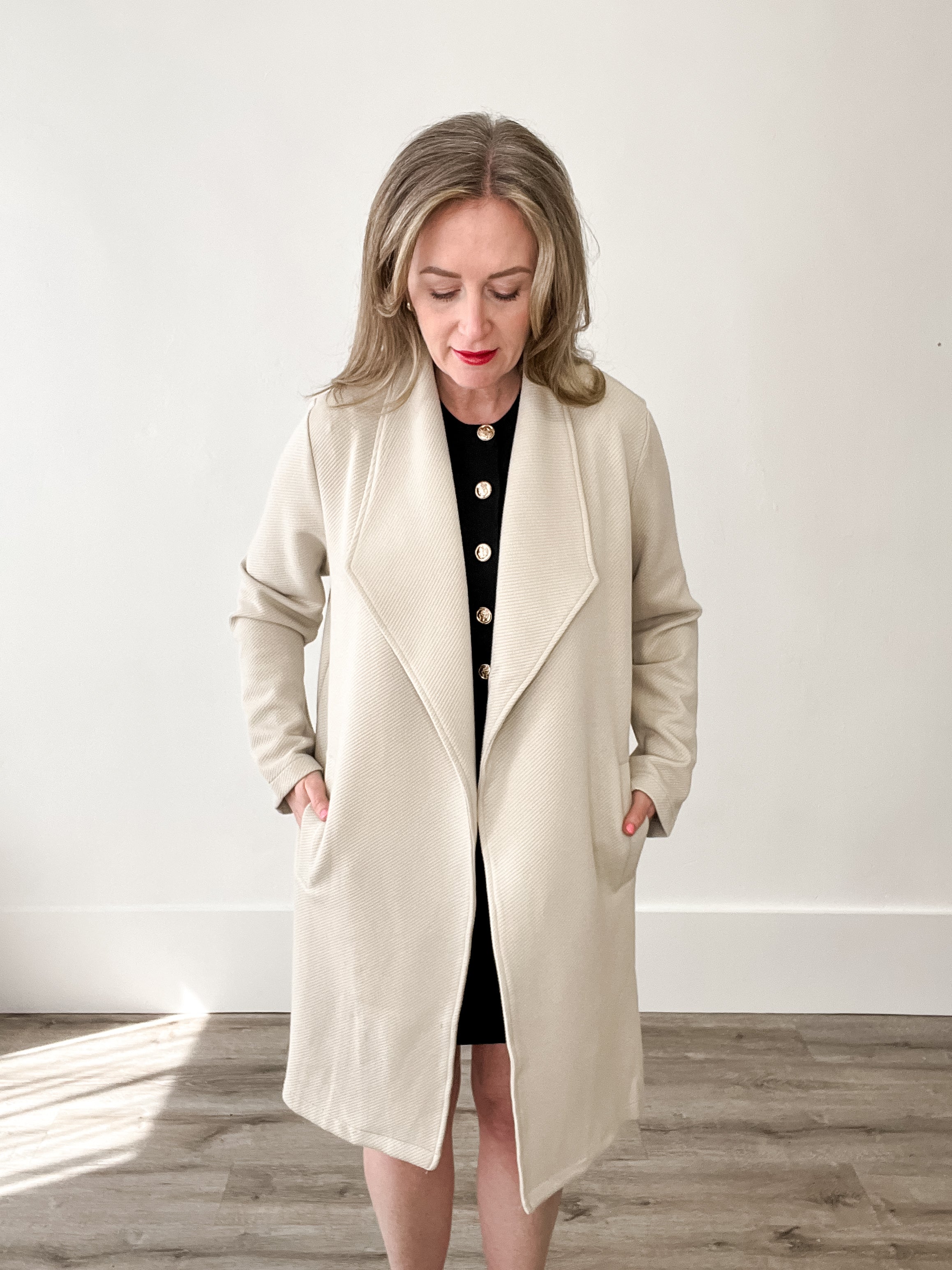 Drape Open Front Coat Jacket - Oatmeal-Coats & Jackets- Hometown Style HTS, women's in store and online boutique located in Ingersoll, Ontario