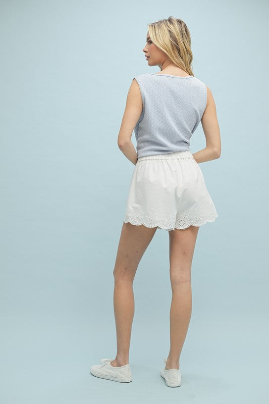 Scalloped Lace Cotton Shorts - White-Shorts- Hometown Style HTS, women's in store and online boutique located in Ingersoll, Ontario