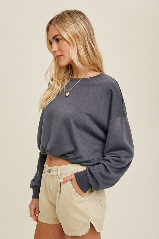 French Terry Pullover - Charcoal-Skirt- Hometown Style HTS, women's in store and online boutique located in Ingersoll, Ontario