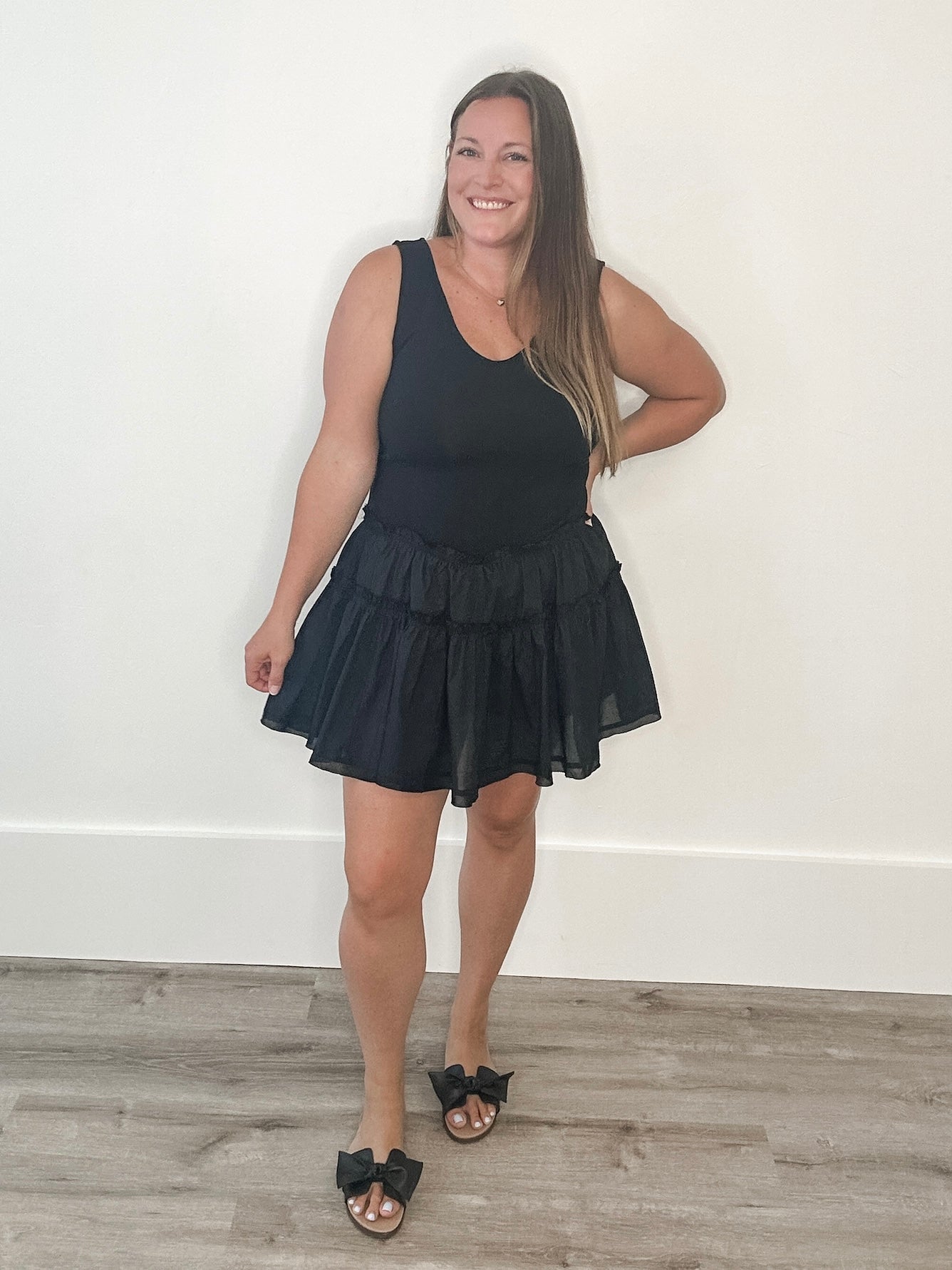Mixed Media Knit Mini Dress - Black-dress- Hometown Style HTS, women's in store and online boutique located in Ingersoll, Ontario