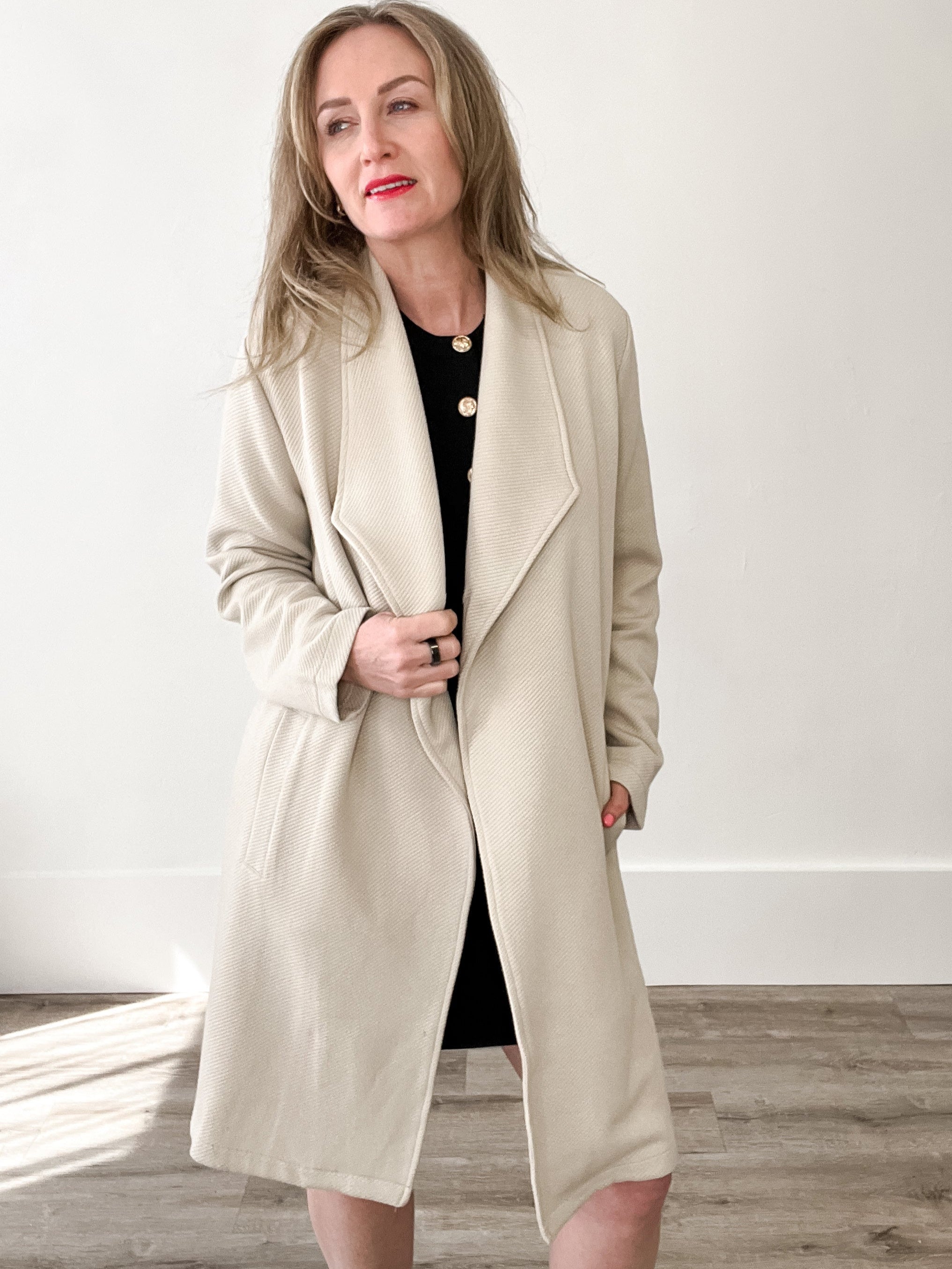 Drape Open Front Coat Jacket - Oatmeal-Coats & Jackets- Hometown Style HTS, women's in store and online boutique located in Ingersoll, Ontario