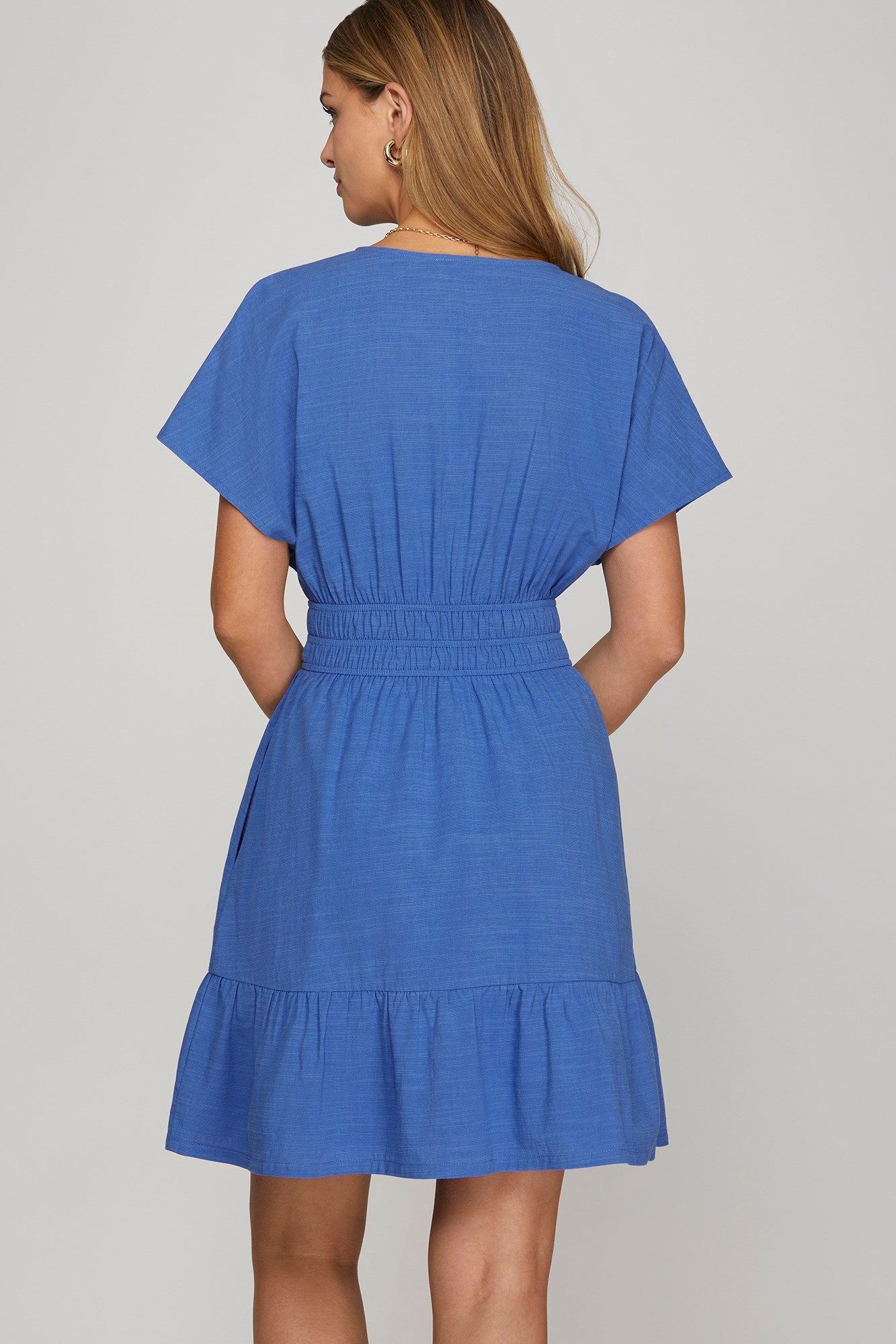 Dolman Sleeve Tiered Mini Dress - Royal Blue-dresses- Hometown Style HTS, women's in store and online boutique located in Ingersoll, Ontario