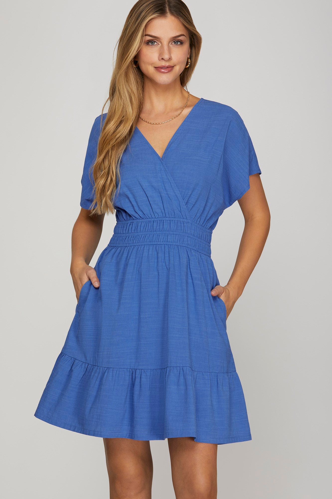 Dolman Sleeve Tiered Mini Dress - Royal Blue-dresses- Hometown Style HTS, women's in store and online boutique located in Ingersoll, Ontario
