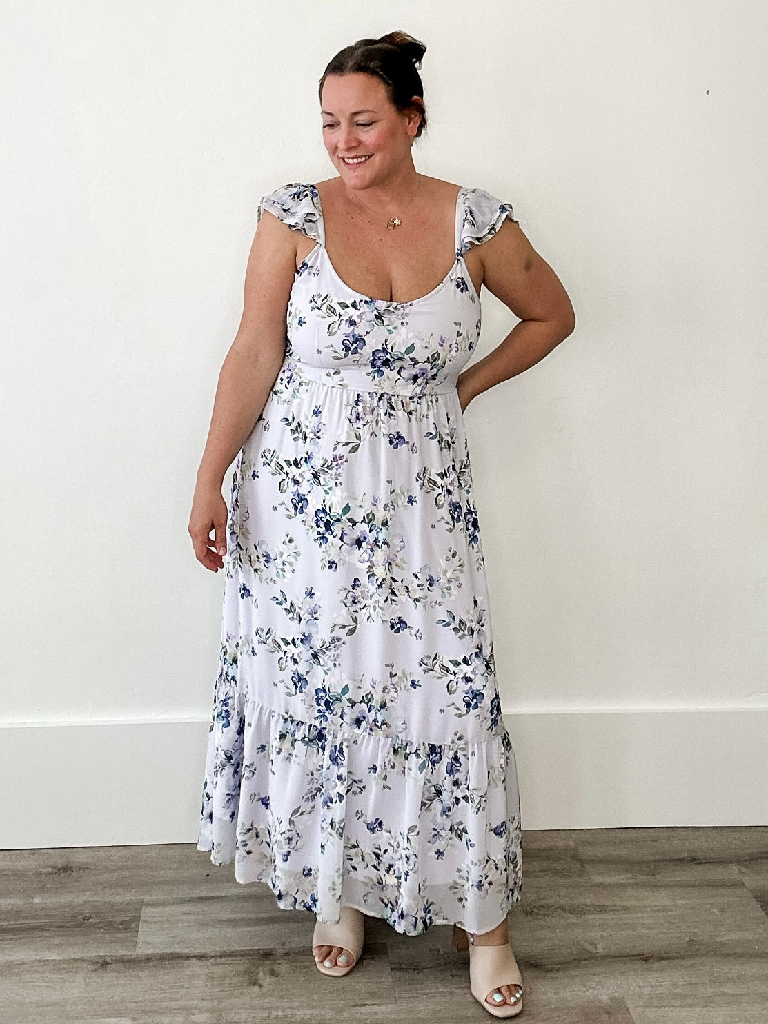 Floral Textured Open Back Tie Maxi Dress-Dress- Hometown Style HTS, women's in store and online boutique located in Ingersoll, Ontario